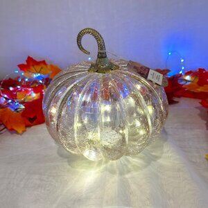Halloween 6.25" x 7" LED Crackle Glass Pumpkin